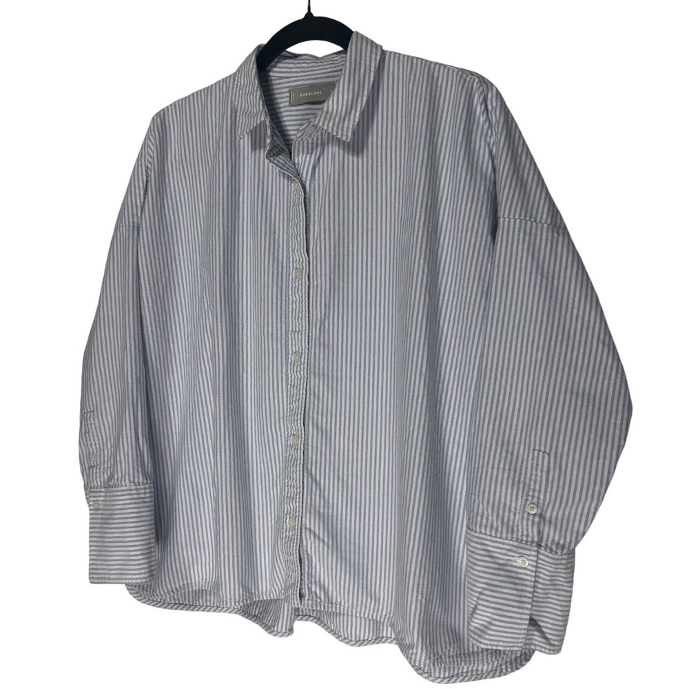 Everlane Boxy Oxford Relaxed Cotton Button Down Shirt Blue White Striped Size 8